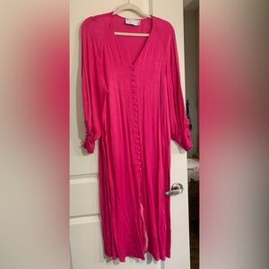 ASOS brand hot pink silk button down dress
